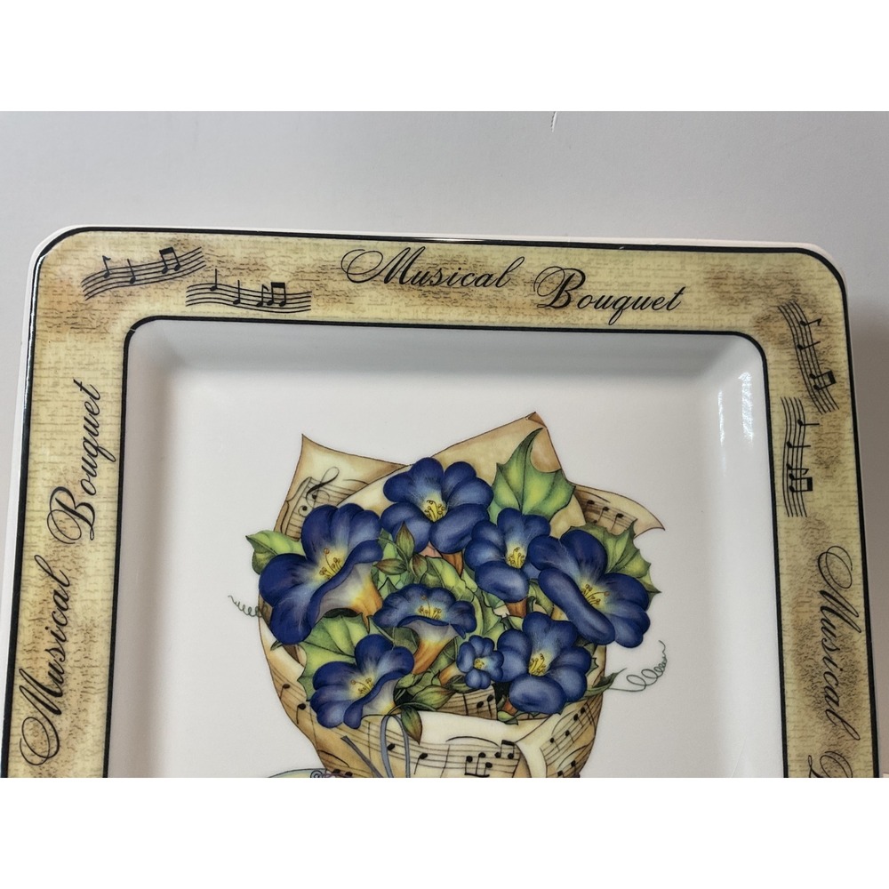 Musical Bouquet Square Plate Blue Flowers Sheet Music Made‎ in Italy Decorative - Picture 2 of 8